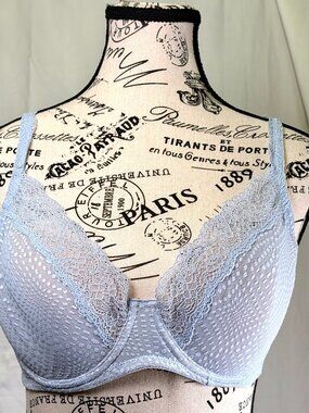 Natori 36C Light Blue Lace Underwire Bra Convertible Straps Sheer
